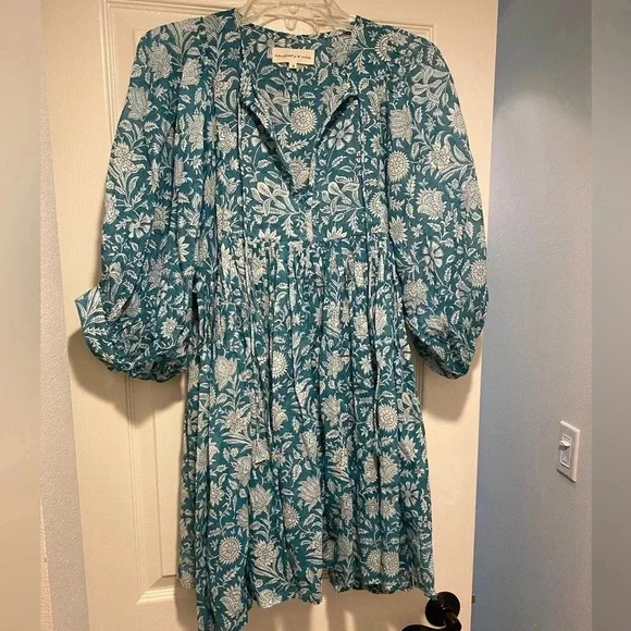 Daughters of India Dresses & Skirts - Daughters of India Women’s Dress Flowing Pleated Print turquoise Teal Cotton S